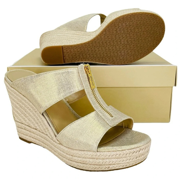 Michael Kors Bradley Gold Shimmer Womens Espadrille Wedge Sandals Size 10M - Picture 1 of 13